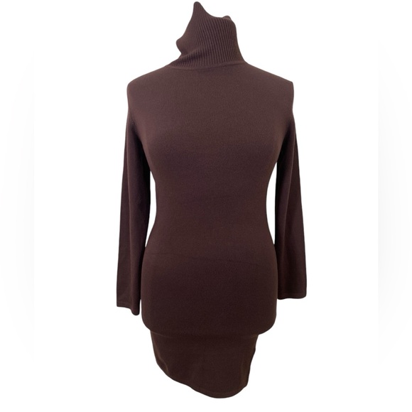 Brown turtleneck Bodycon sweater dress - Picture 1 of 6